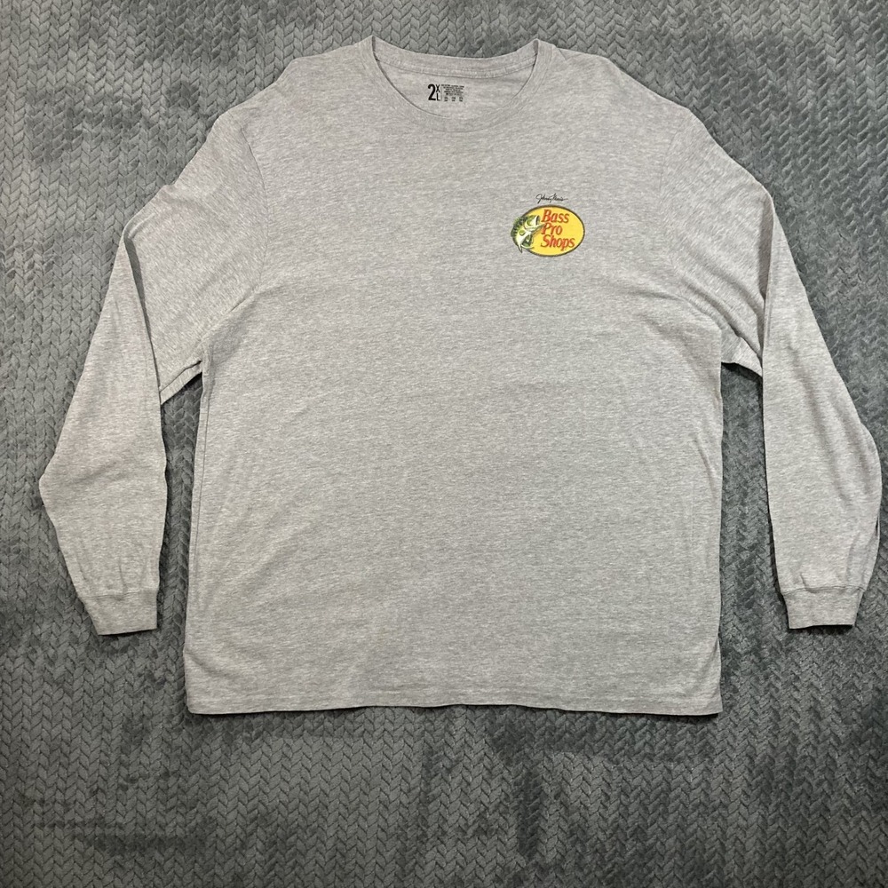 Bass Pro Shops Johnny Morris Long Sleeve Shirt Men's 2XL Gray Fishing Outdoor